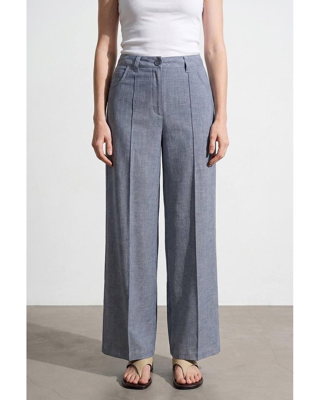 Dilvin White High-Waist Wide-Leg Pleated Trousers