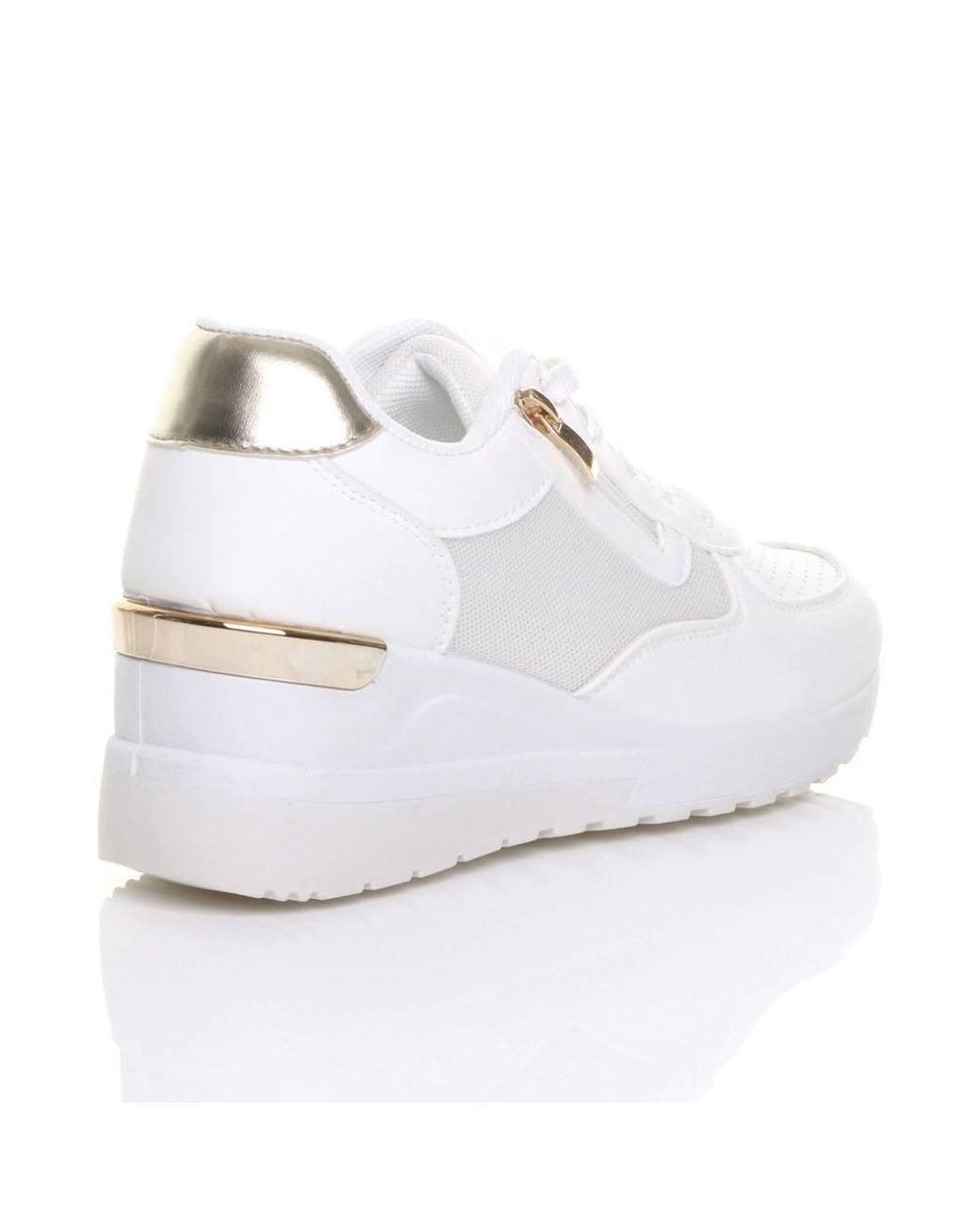 AJVANI White Mid Wedge Heel Lace Up Zip Trainers