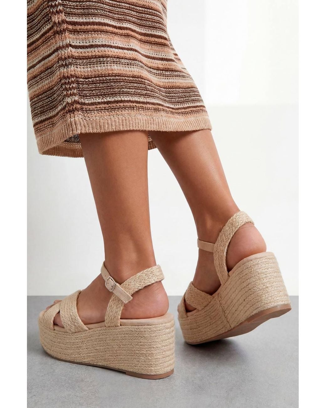 Dorothy Perkins Brown Faith: Olivia Open Toe Platform Espadrille Wedge Sandals