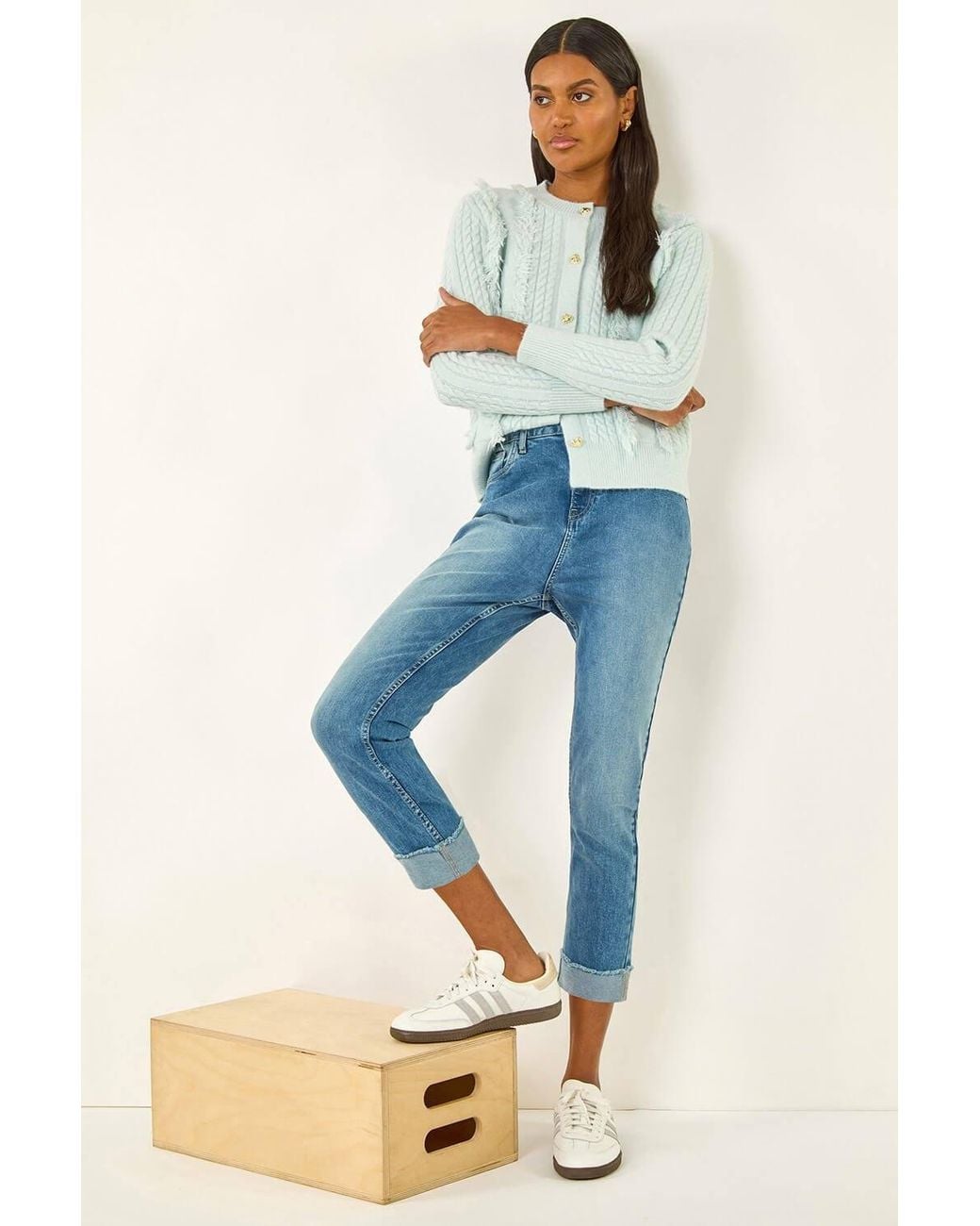 Roman Blue Slim Leg Turn Up Stretch Jeans
