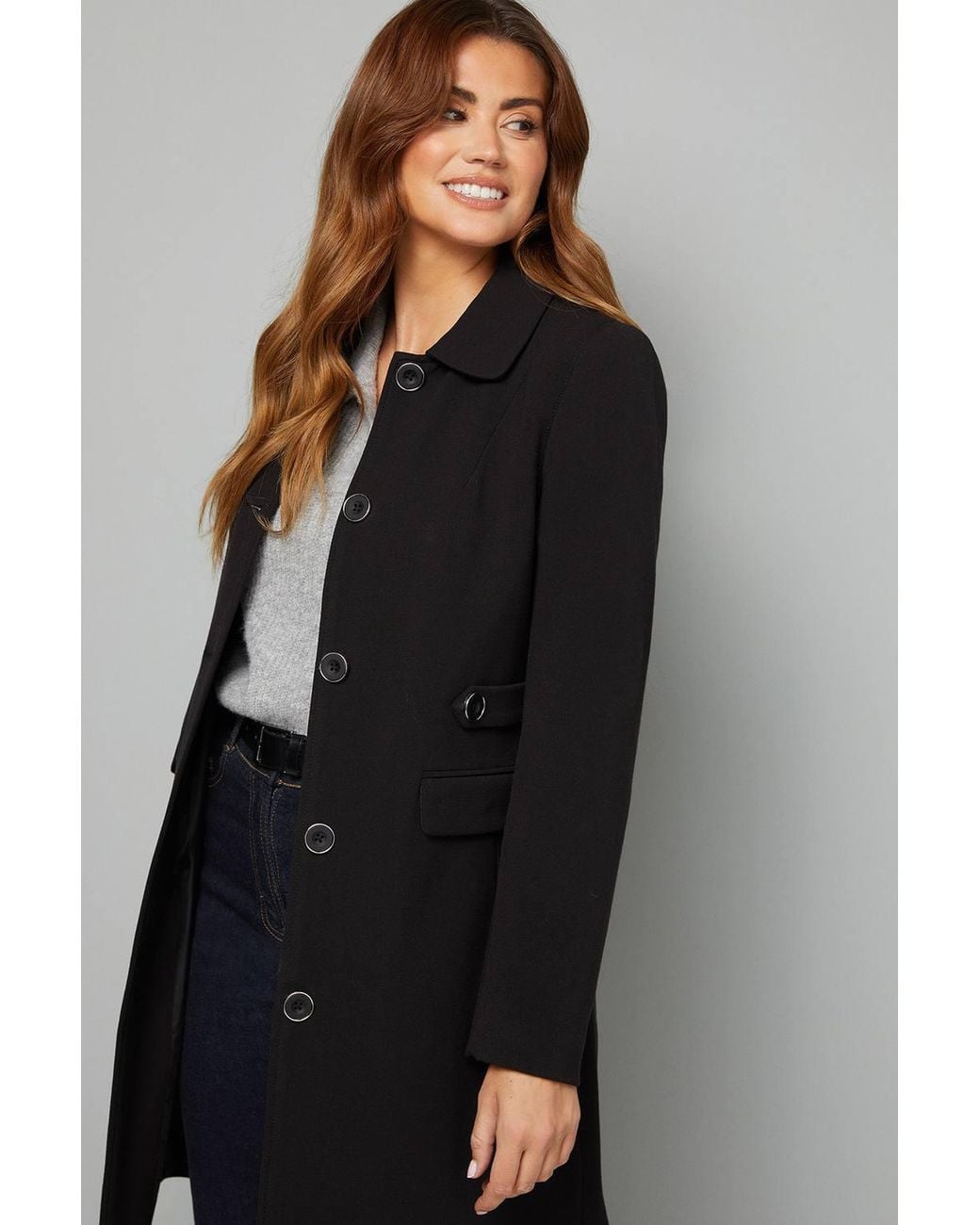 Wallis Black Double Crepe Pea Coat