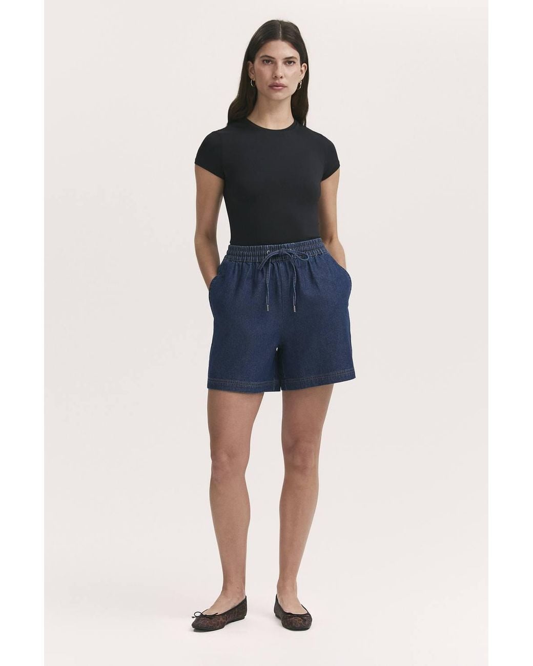 Finery London Blue Mid-Rise Relaxed Drawstring Short