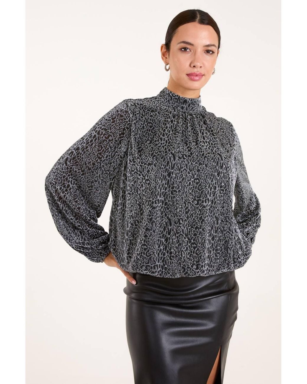 Blue Vanilla Blue High Neck Puffball Hem Blouse