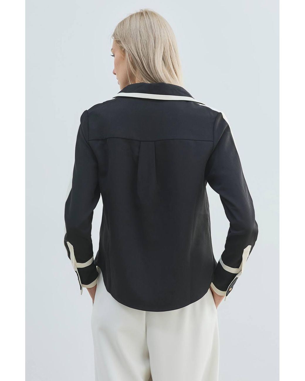 Karen Millen Blue Forever Colour Block Twill Woven Shirt