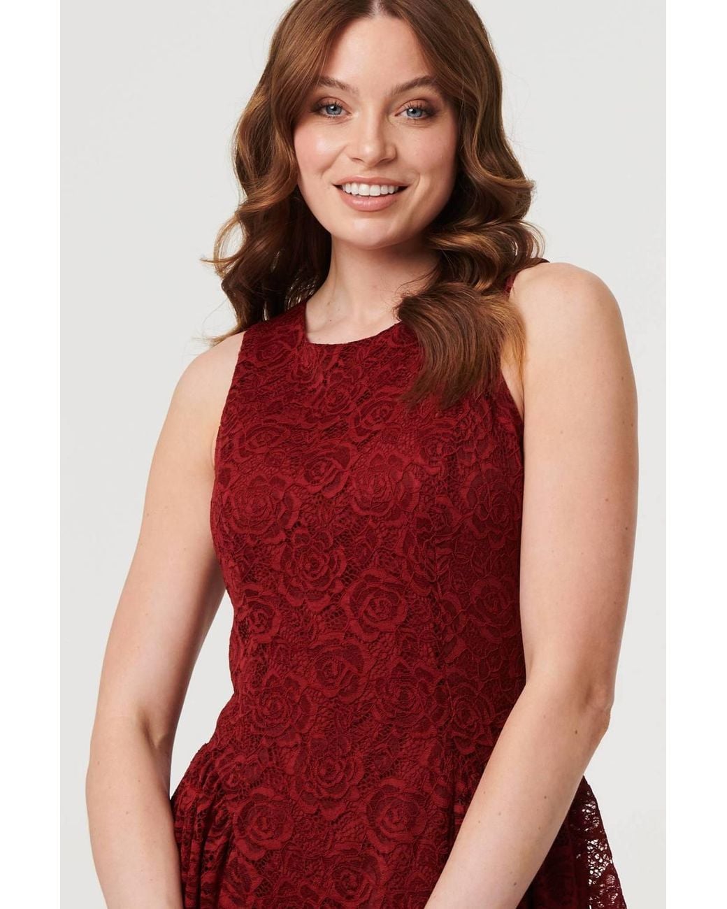 Izabel London Red Lace Layer Sleeveless Short Skater Dress