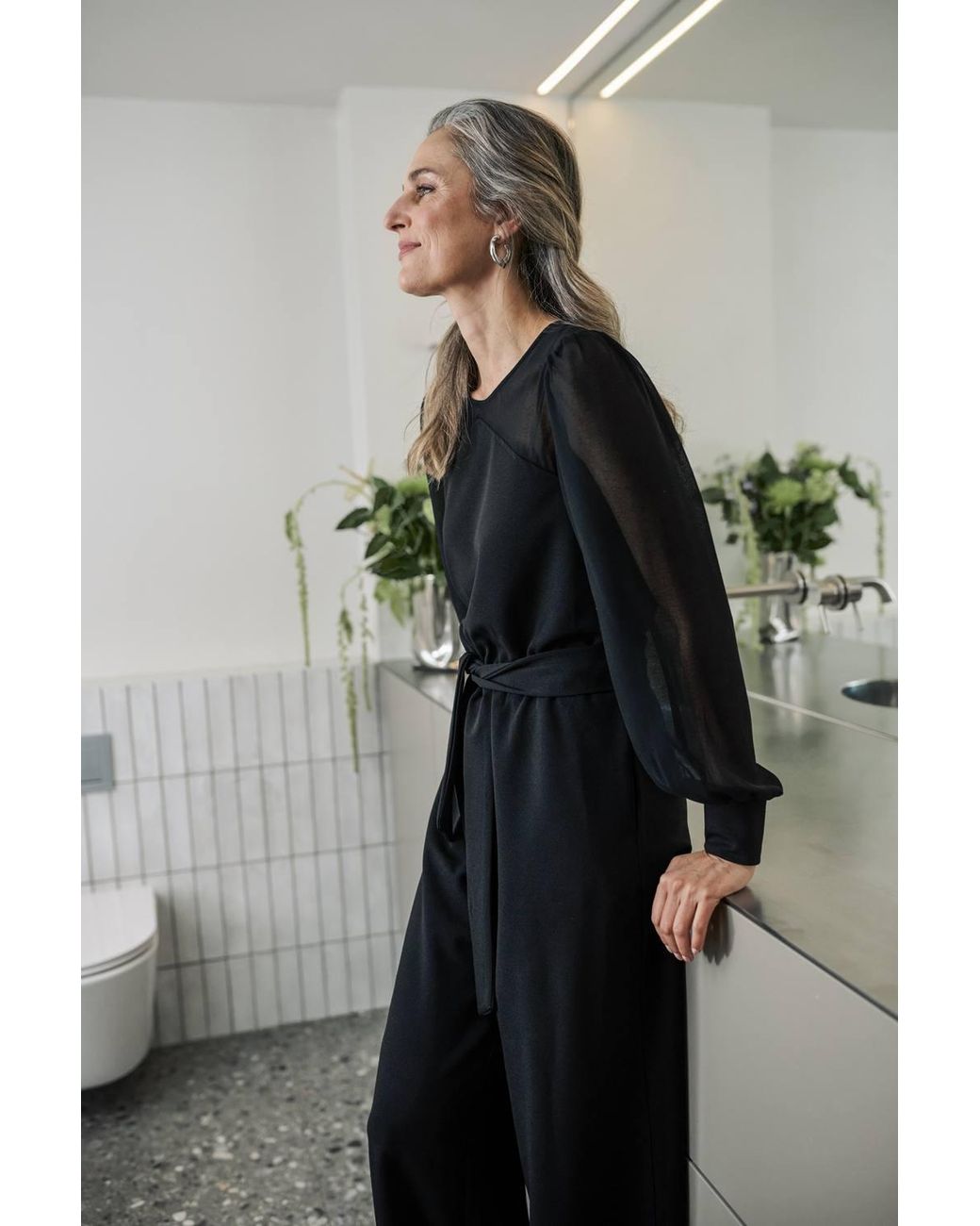 Kaffe Blue Emily Long Sleeve Belted Jumpsuit