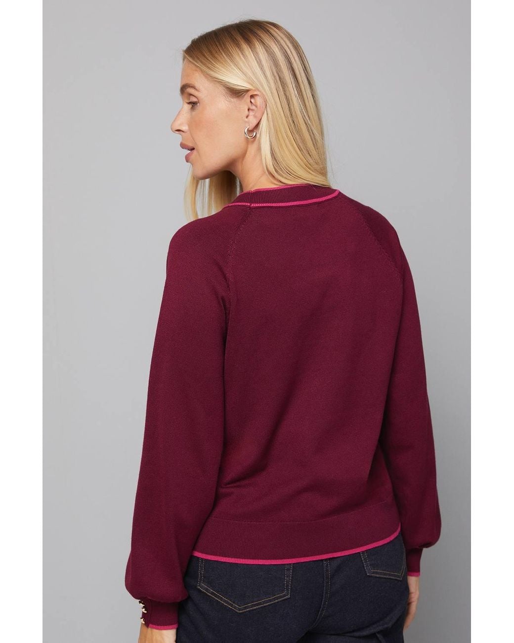 Wallis Red Petite Tipped Bow Neck Sweater
