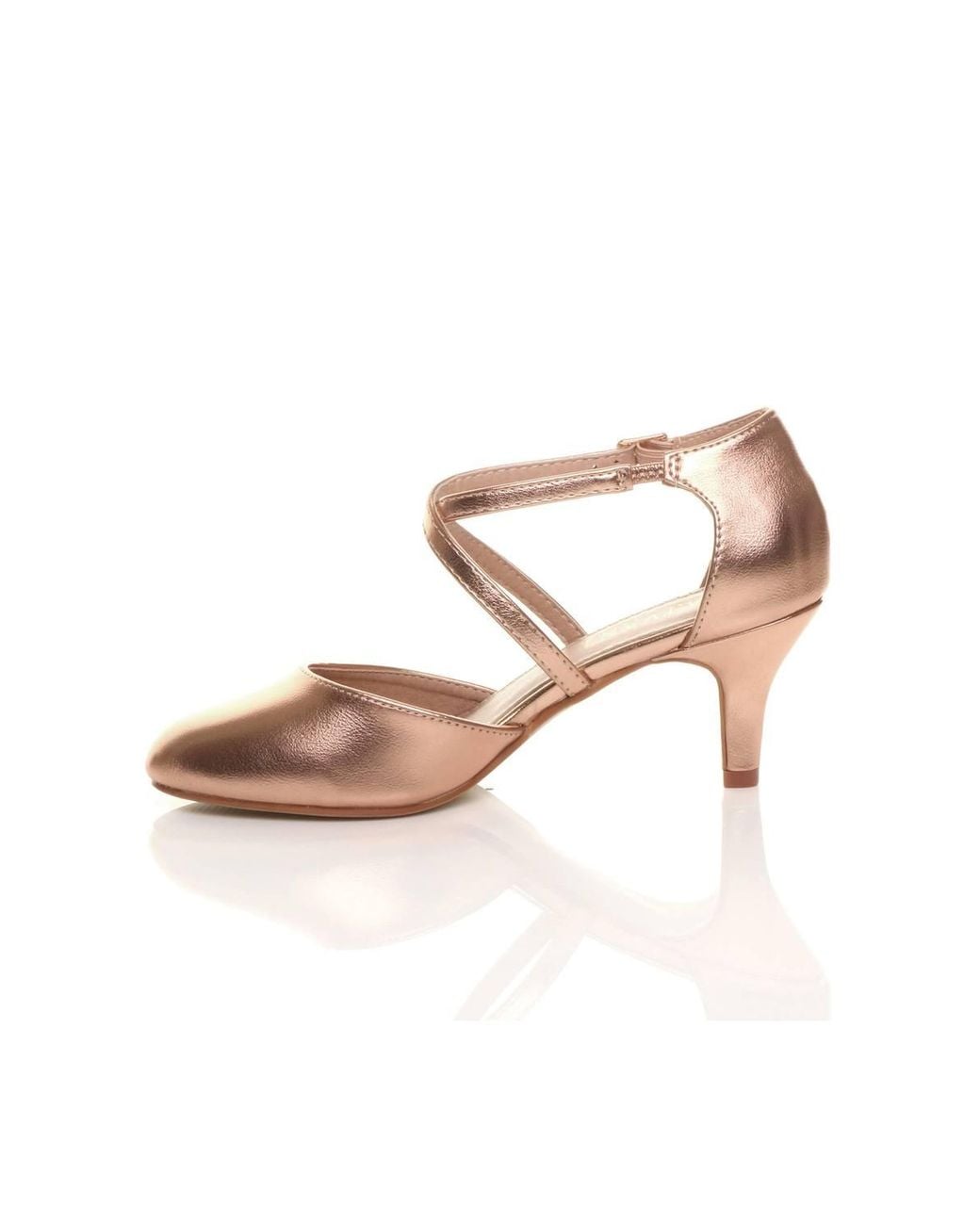 AJVANI Pink High Heel Crossed Straps Court Shoes