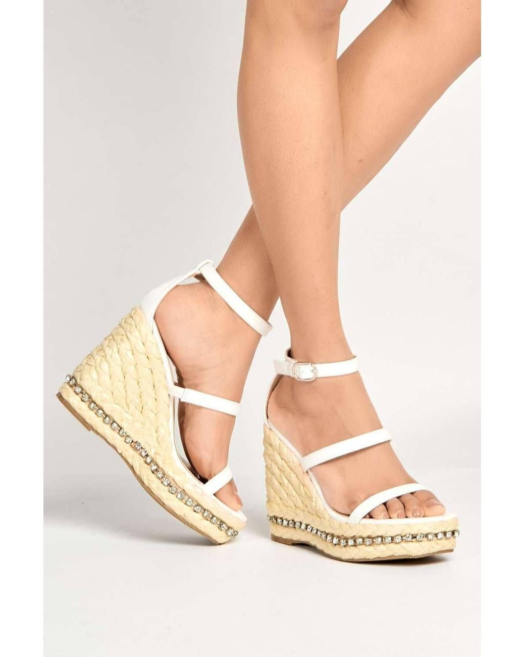 Miss Diva Natural Michelle Espadrille Ankle Strap Stud Sole Sandal Wedge