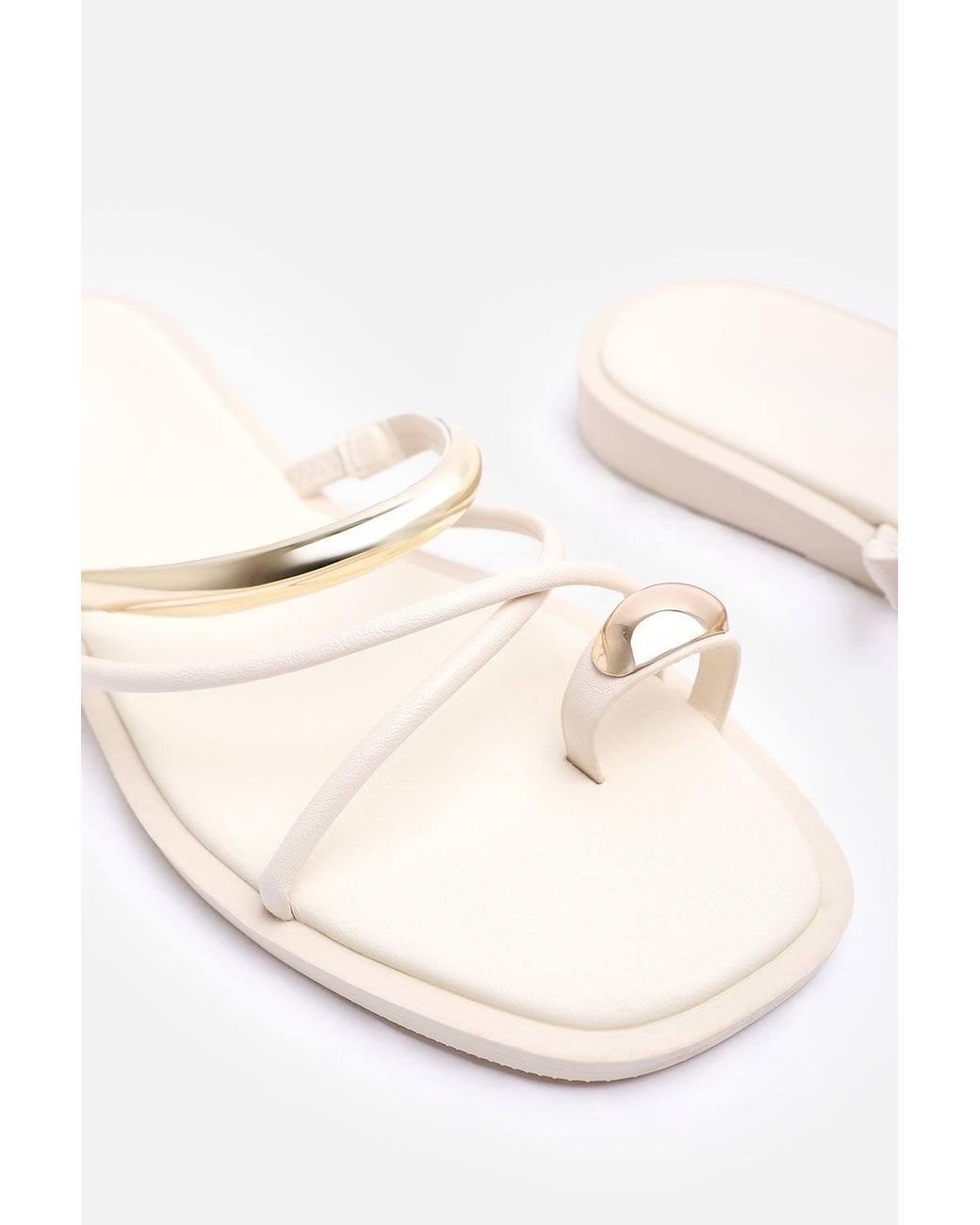 Where's That From Natural Zelina Strappy Metal Toe Loop Slide On Sandal