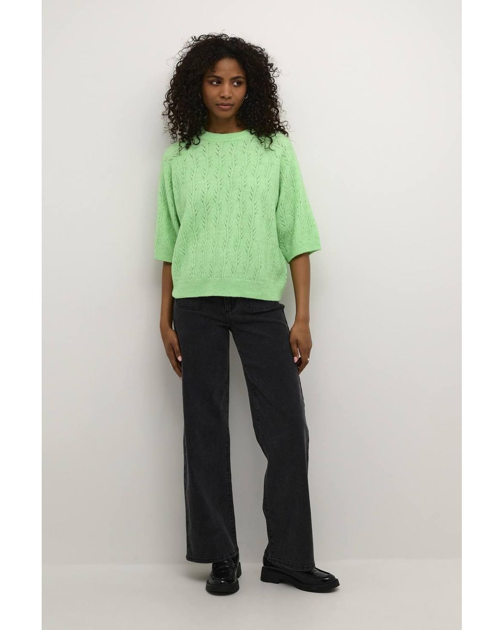 Kaffe Green Katella Half Sleeve Hole Knit Pullover