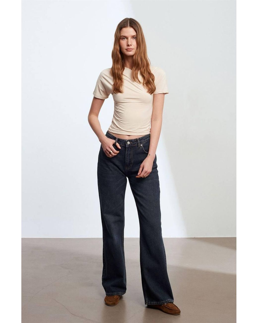 Dilvin Natural Slim Fit V-Neck Jersey Blouse