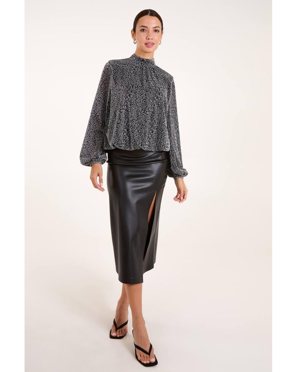 Blue Vanilla Blue High Neck Puffball Hem Blouse