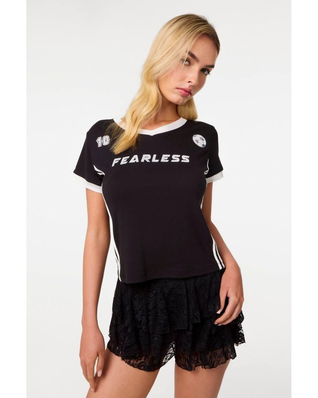 Pink Vanilla Black Fearless Embellished Football T-Shirt