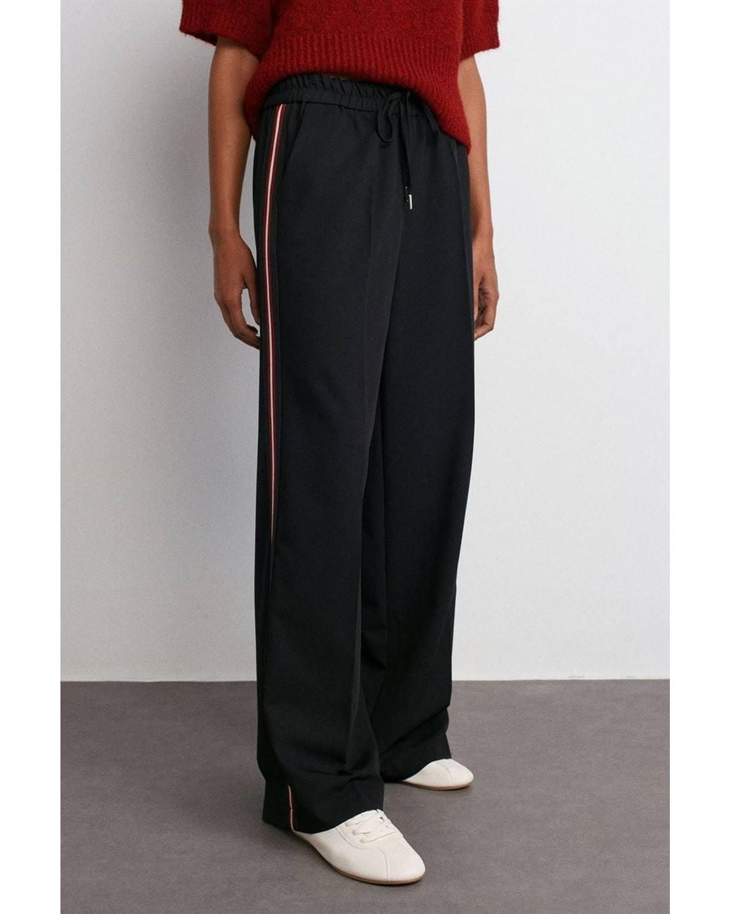 Dilvin Red Striped Wide-Leg Crepe Trousers