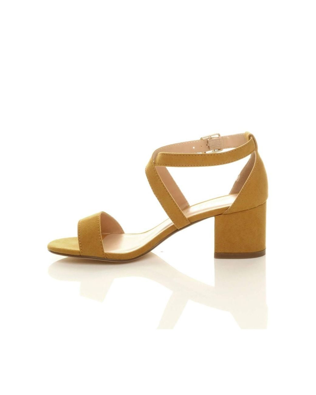 AJVANI Metallic Mid Block Heel Crossed Straps Sandals