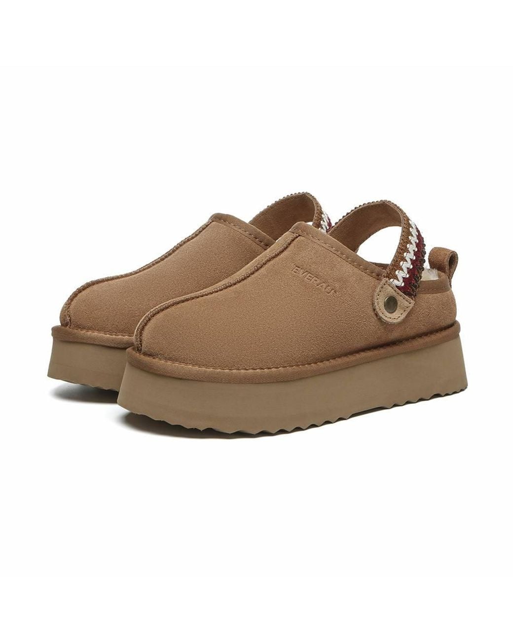 EverAu Australia Brown Sheepskin Wool Maeve Platform Slippers With Eva Sole