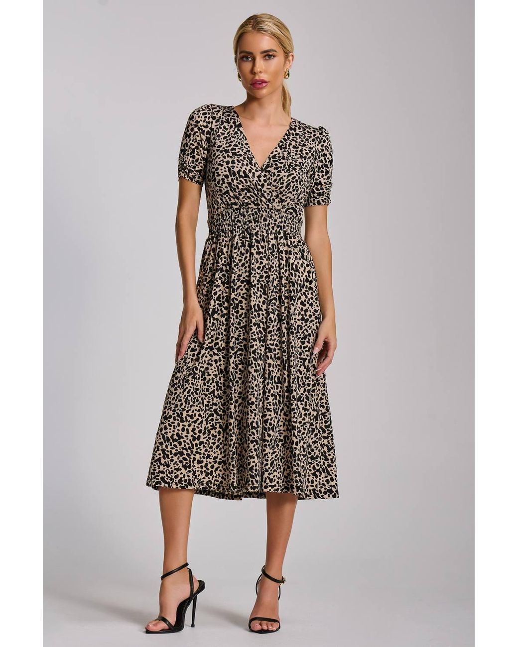 Jolie Moi Natural Short Sleeve Printed Jersey Midi Dress
