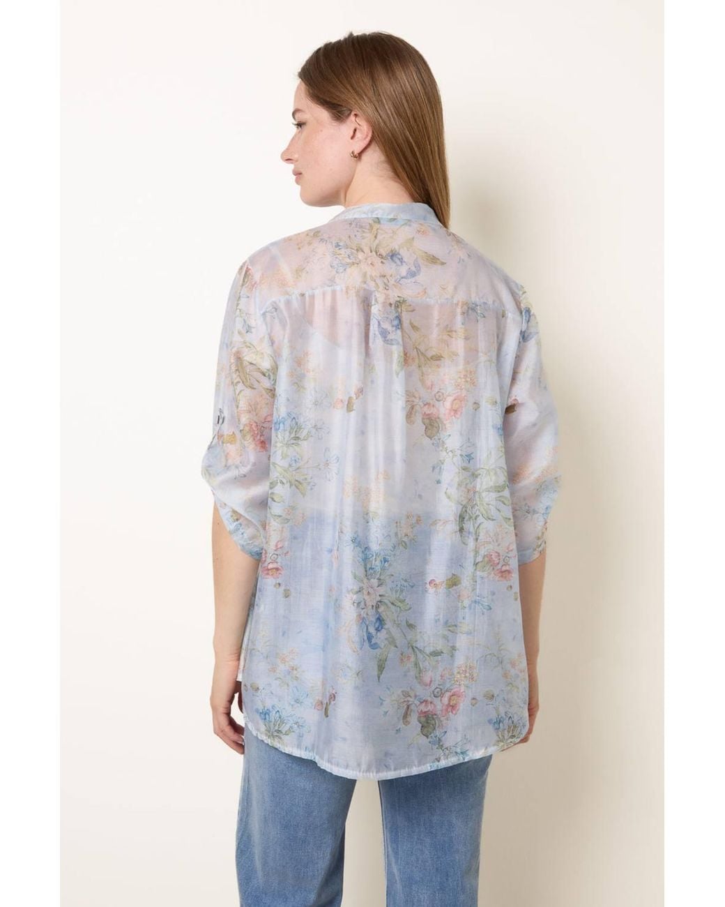 Blue Vanilla Blue Three Quarter Sleeve Button Up V-Neck Blouse