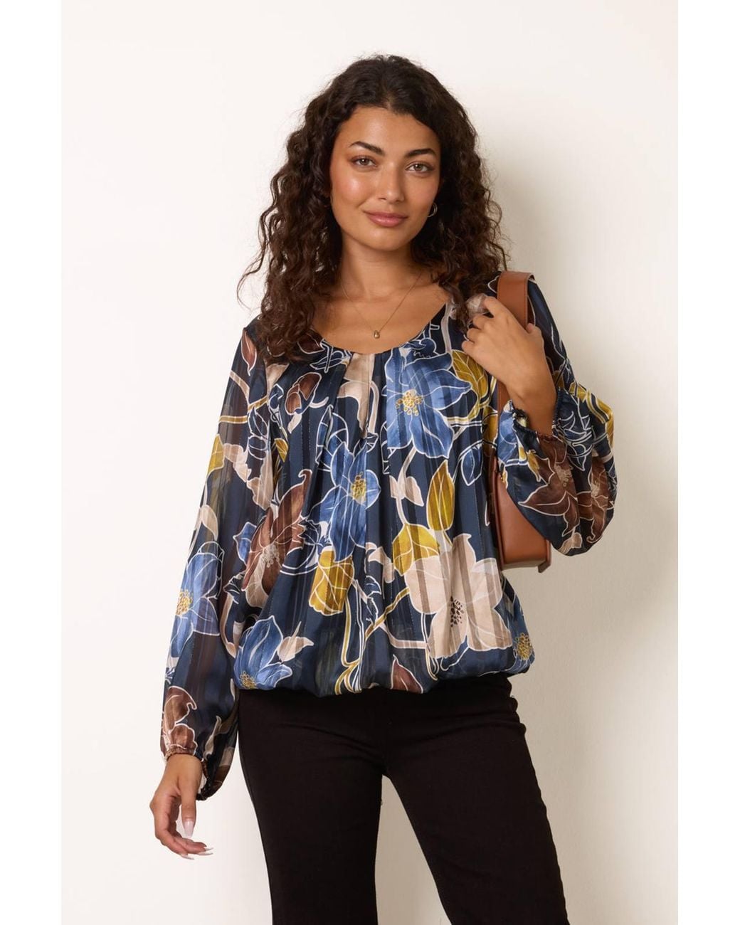 Blue Vanilla Blue Long Sleeve Round Neck Blouse