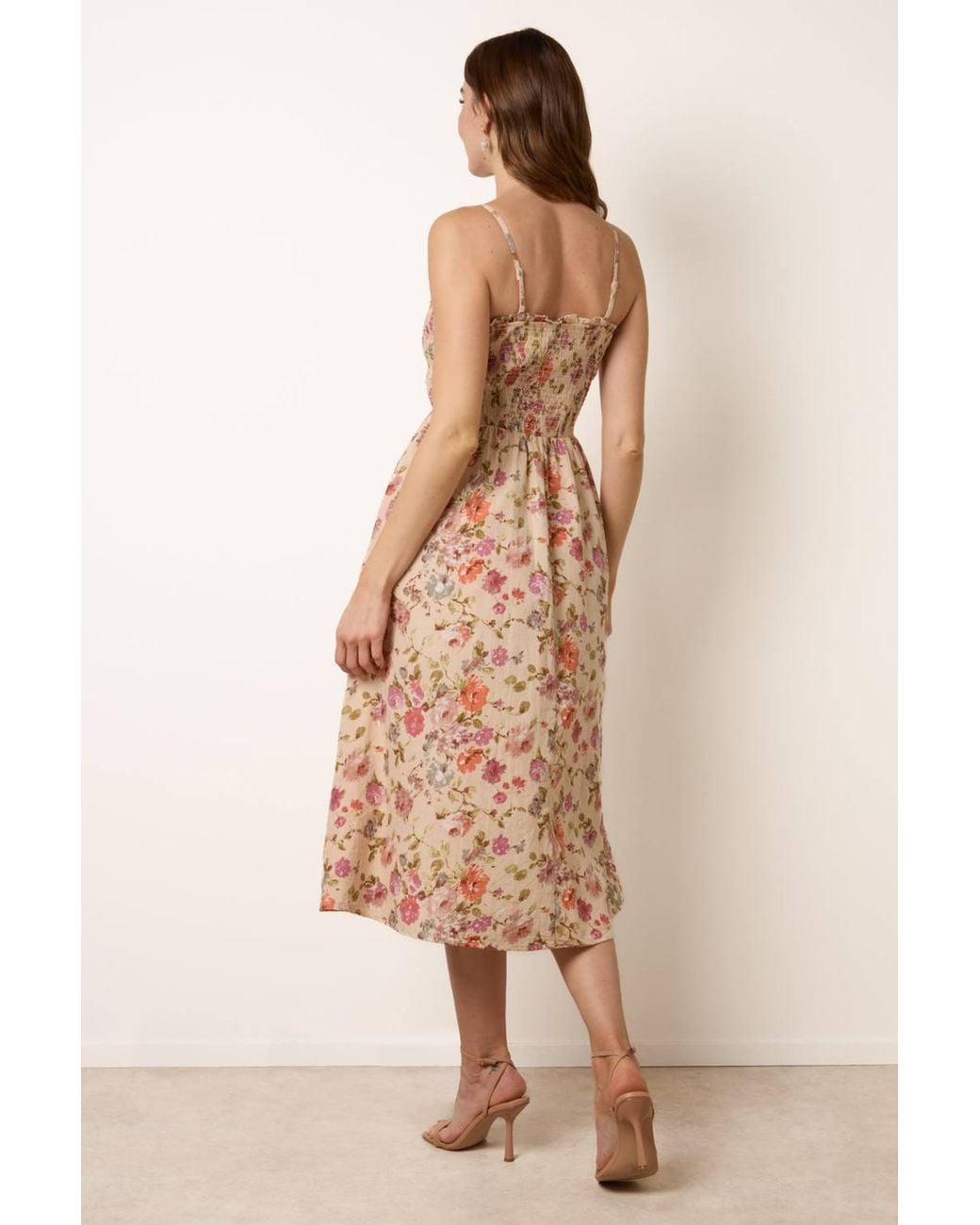 Blue Vanilla Natural Shirred Waist Multi Strappy Square Midi Dress