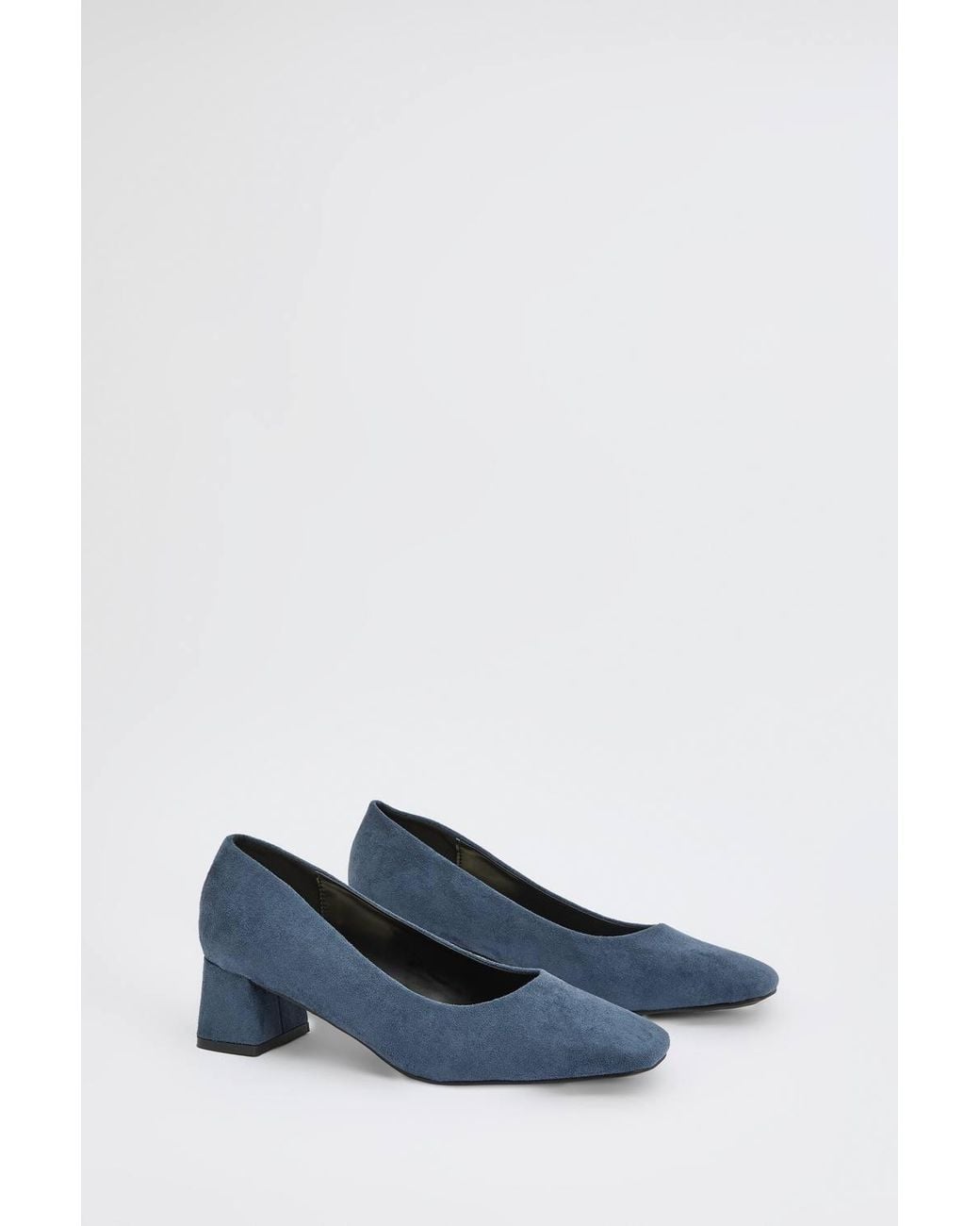 Wallis Blue Vina Faux Suede Medium Block Heel Court Shoes