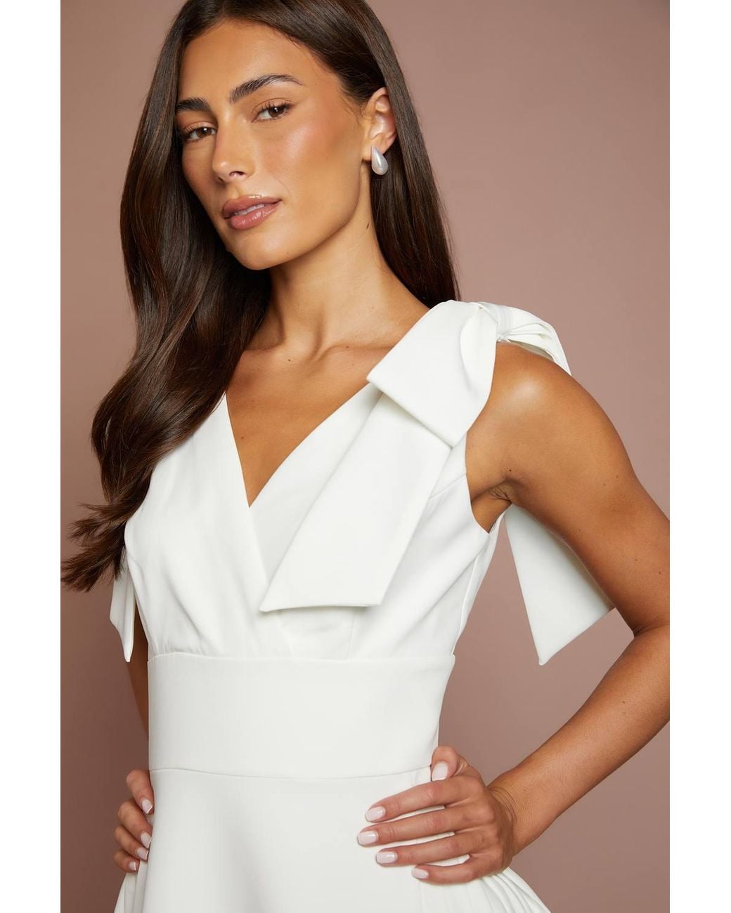 Coast Brown Skater Bridal Midi Dress With Bow Straps