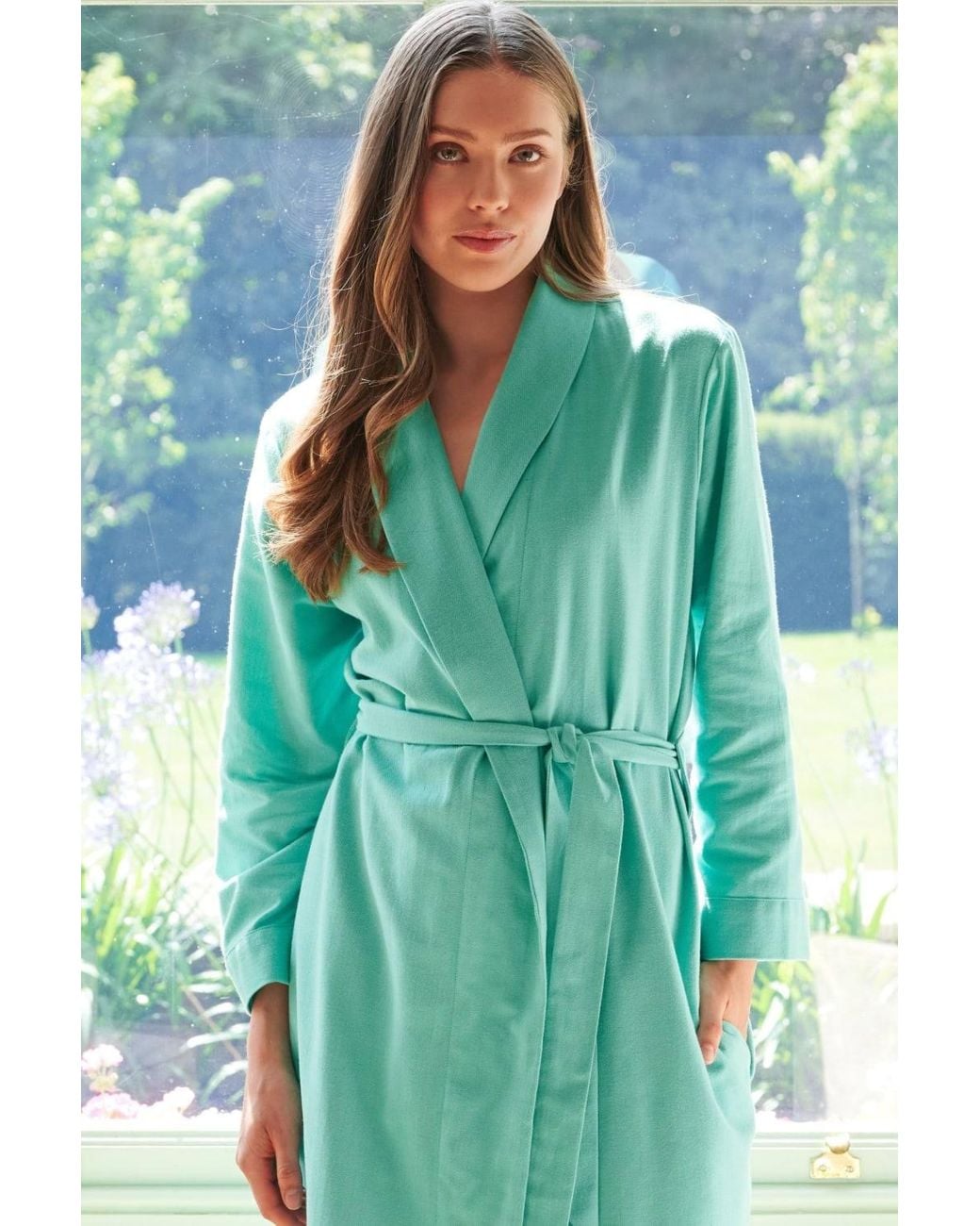 British Boxers Blue "Seaglass Herringbone" Brushed Cotton Dressing Gown
