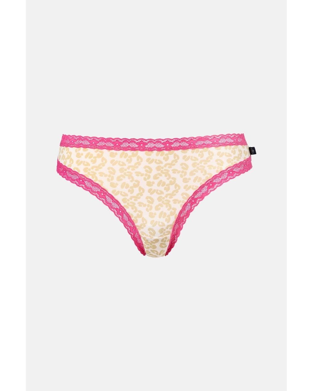 British Boxers Pink Pack Of Four "Leopard Rose" Bamboo Lace Thongs