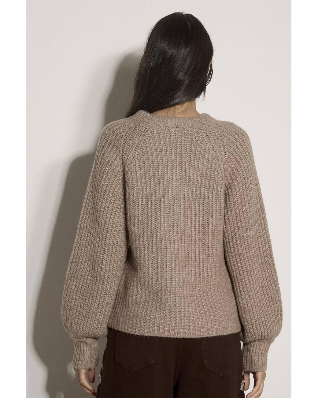 Apricot Brown Cotton Blend Chunky Ribbed Knit Cardigan