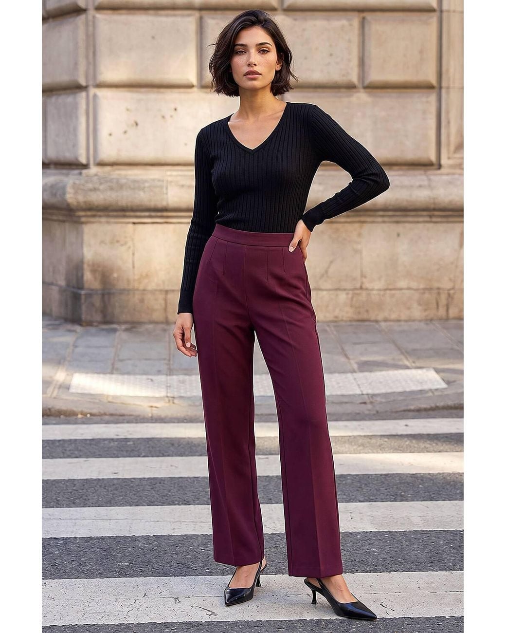 Roman Purple Petite Straight Leg Ponte Stretch Trouser