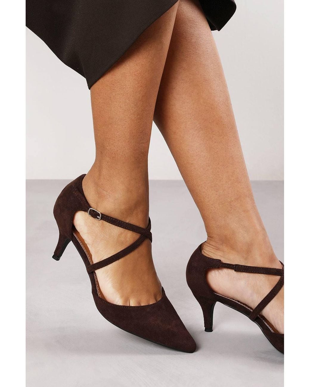 Where's That From Brown 'Toscna' Crossover Straps Low Kitten Heels
