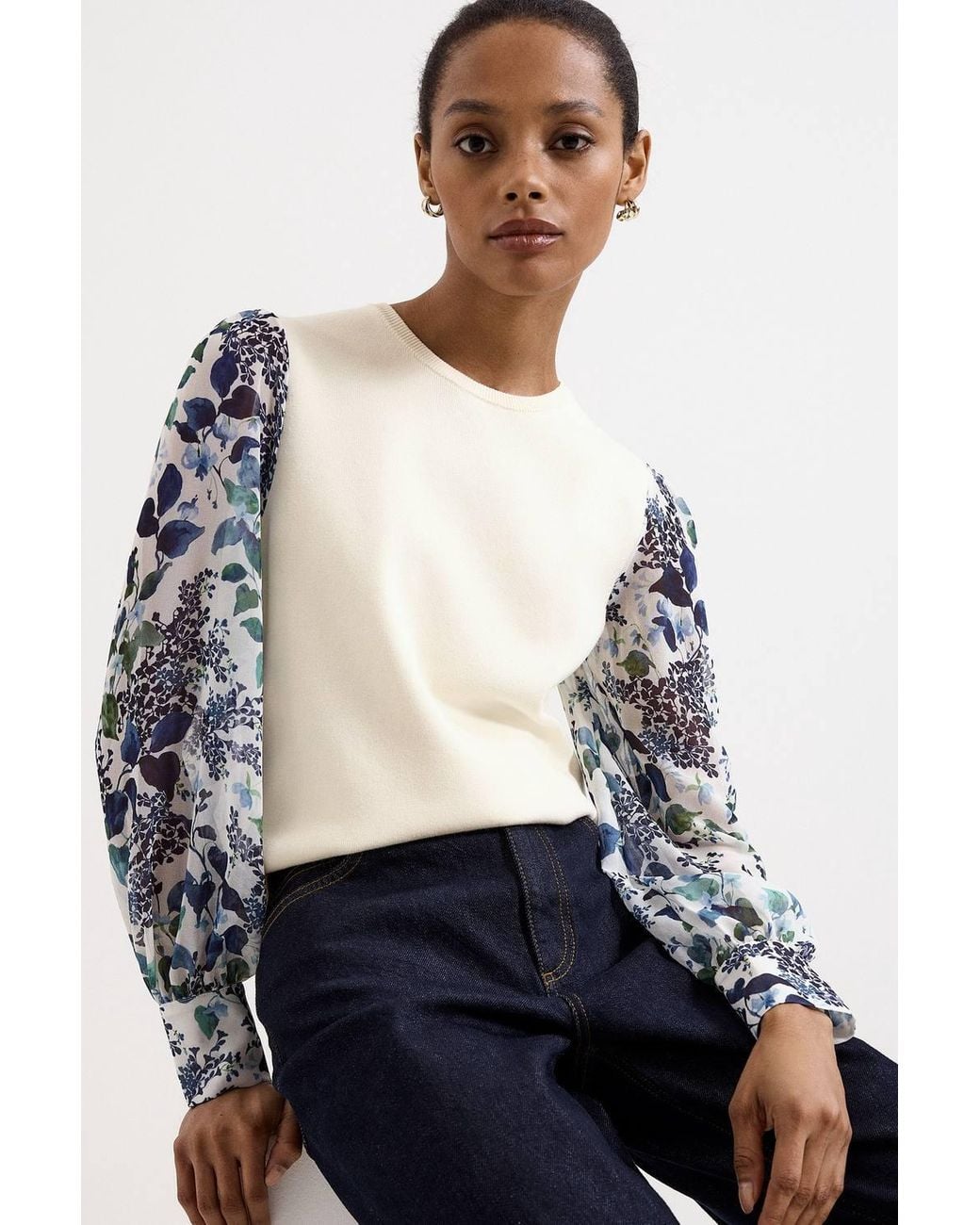 Phase Eight White Shiloh Woven Sheer Sleeved Top
