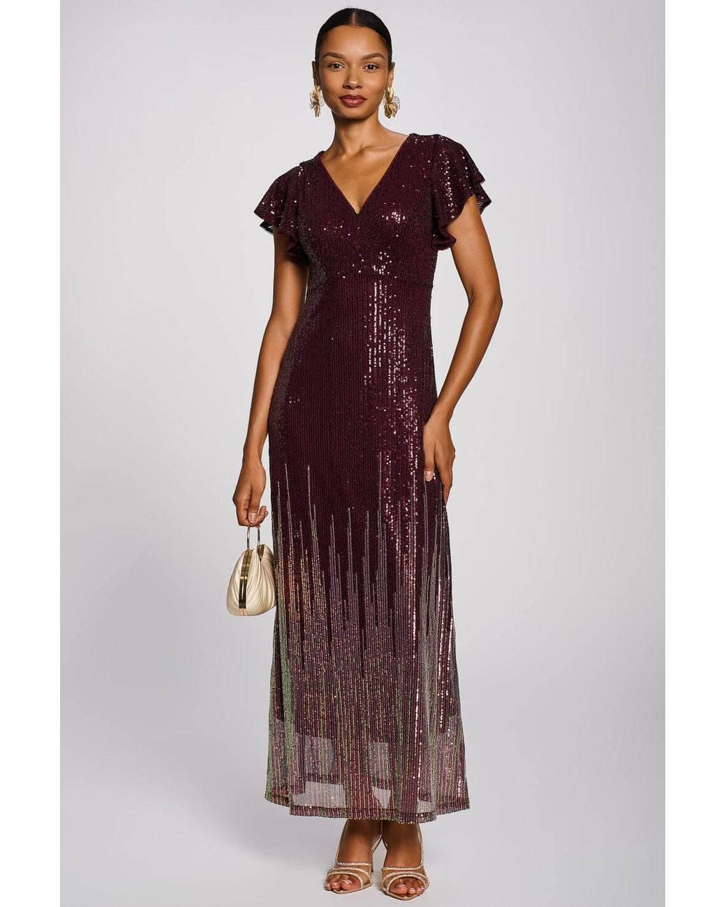 Jolie Moi Red Placement Patterned Sequin Maxi Dress
