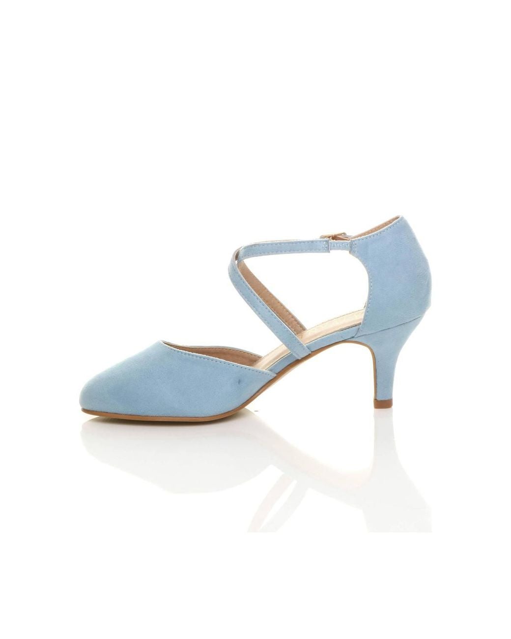 AJVANI Blue Mid Heel Crossed Straps Court Shoes
