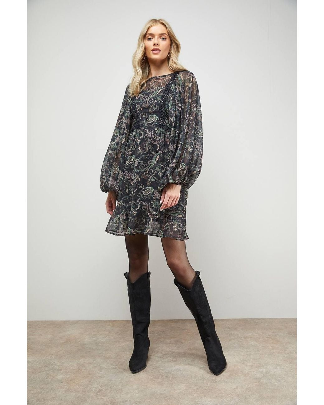 Oasis Multicolor Printed Trim Detail Batwing Mini Dress