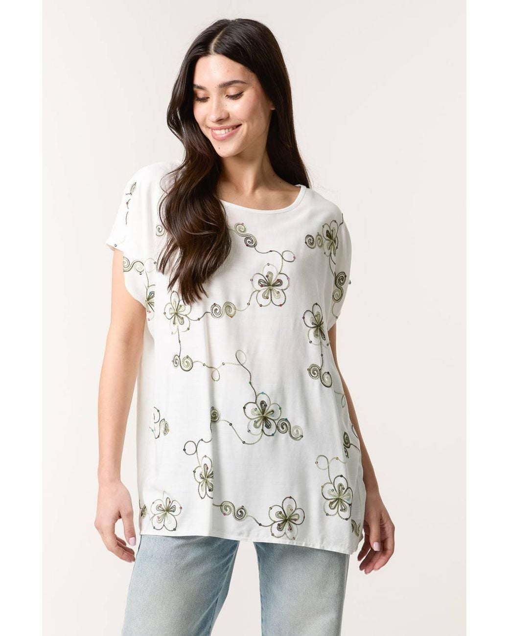 Blue Vanilla White Short Sleeve Slip On Round Neck Top