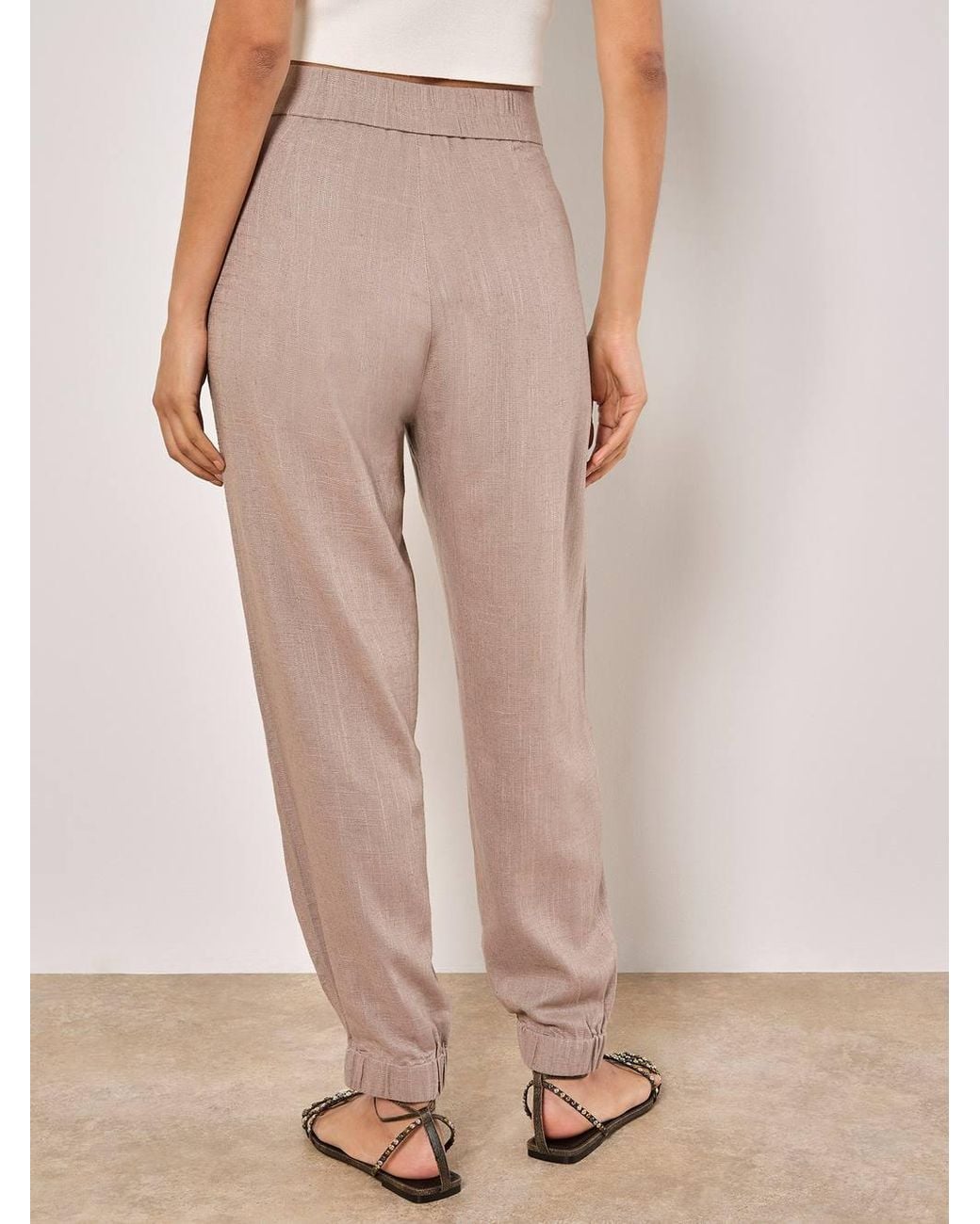 Apricot Pink Linen Blend Woven Joggers