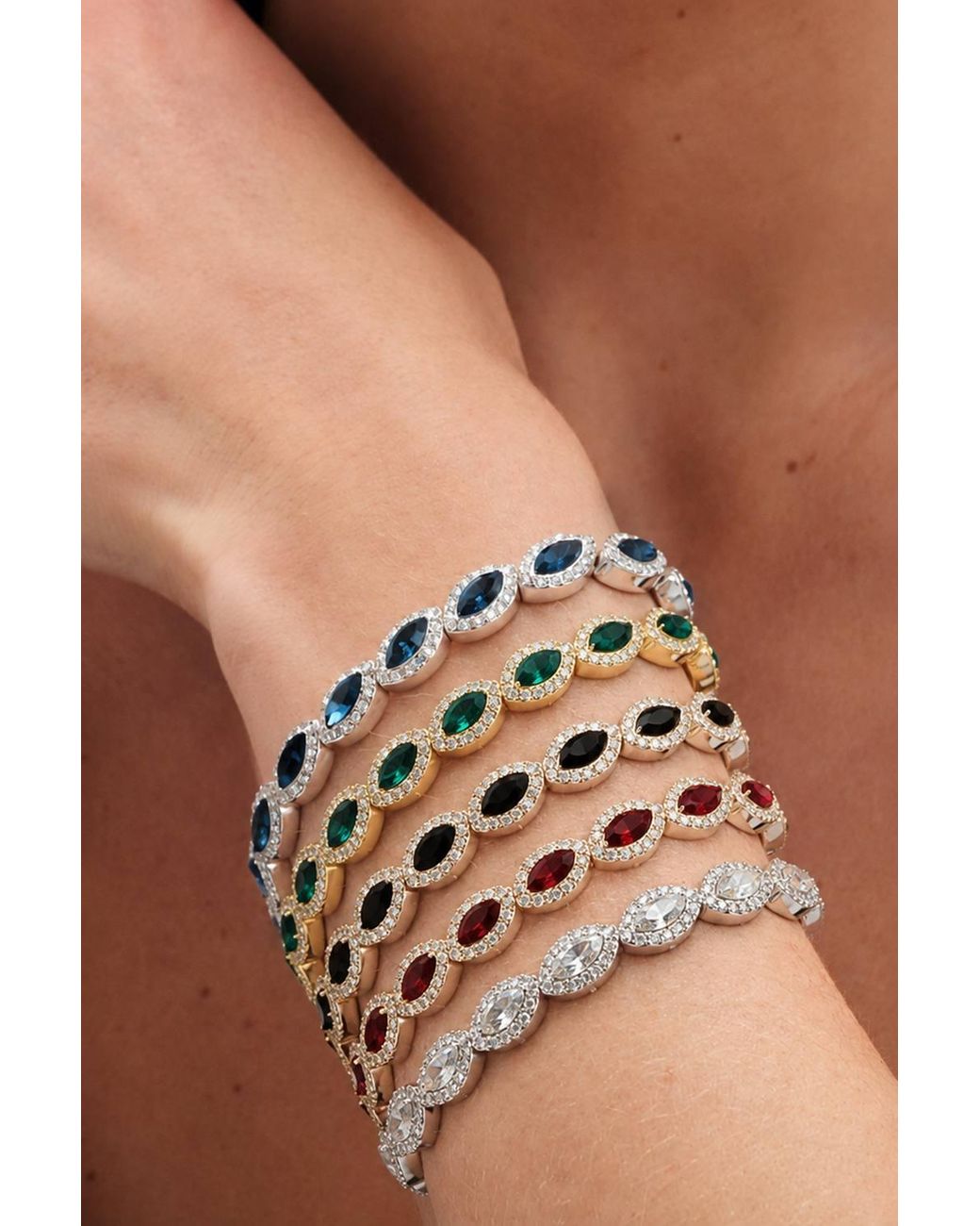 Jon Richard White Plated & Jet Navette Stretch Bracelet