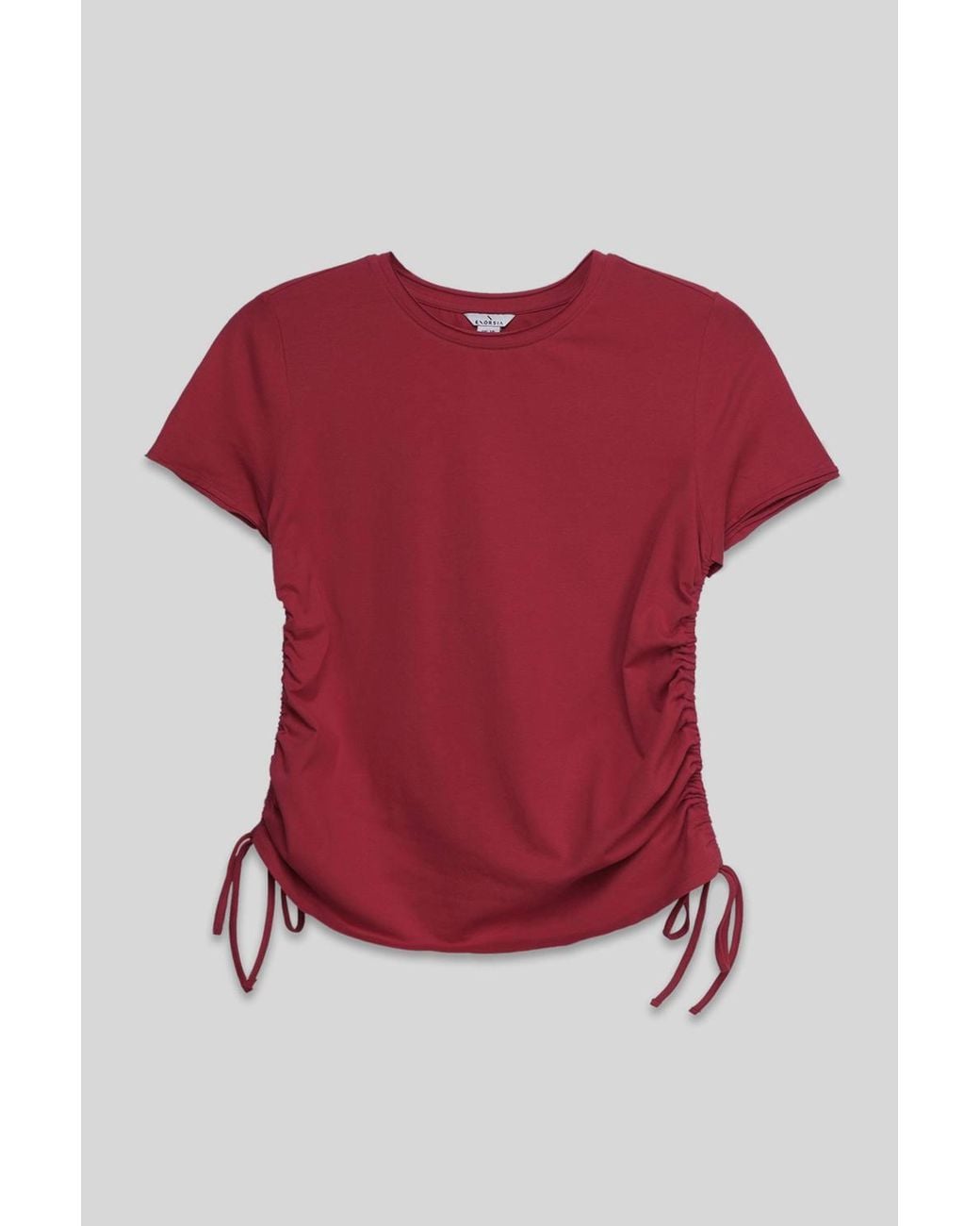 Enorsia Red Ruched Side Seam Short Sleeve T-Shirt