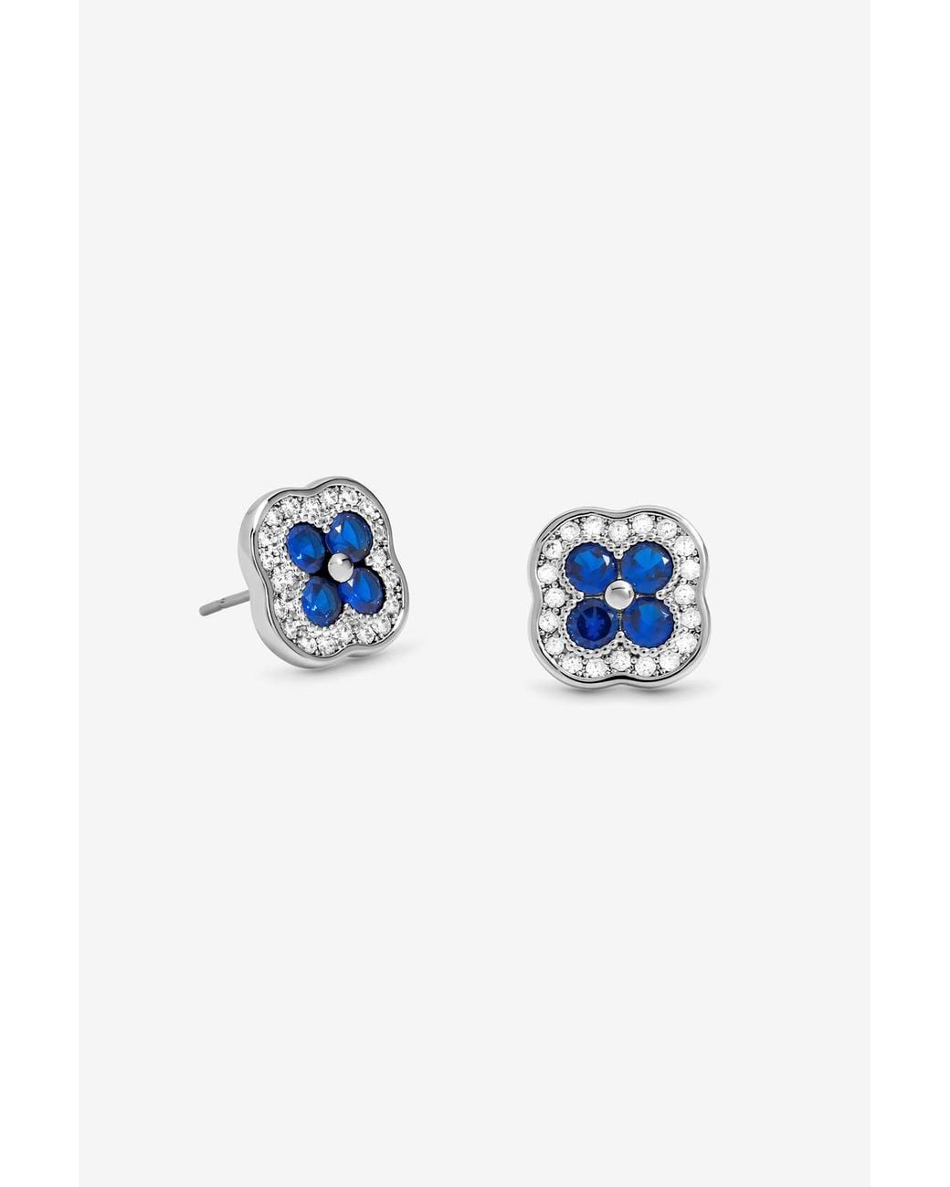 Jon Richard Blue Rhodium Plated Crystal & Sapphire Clover Studs