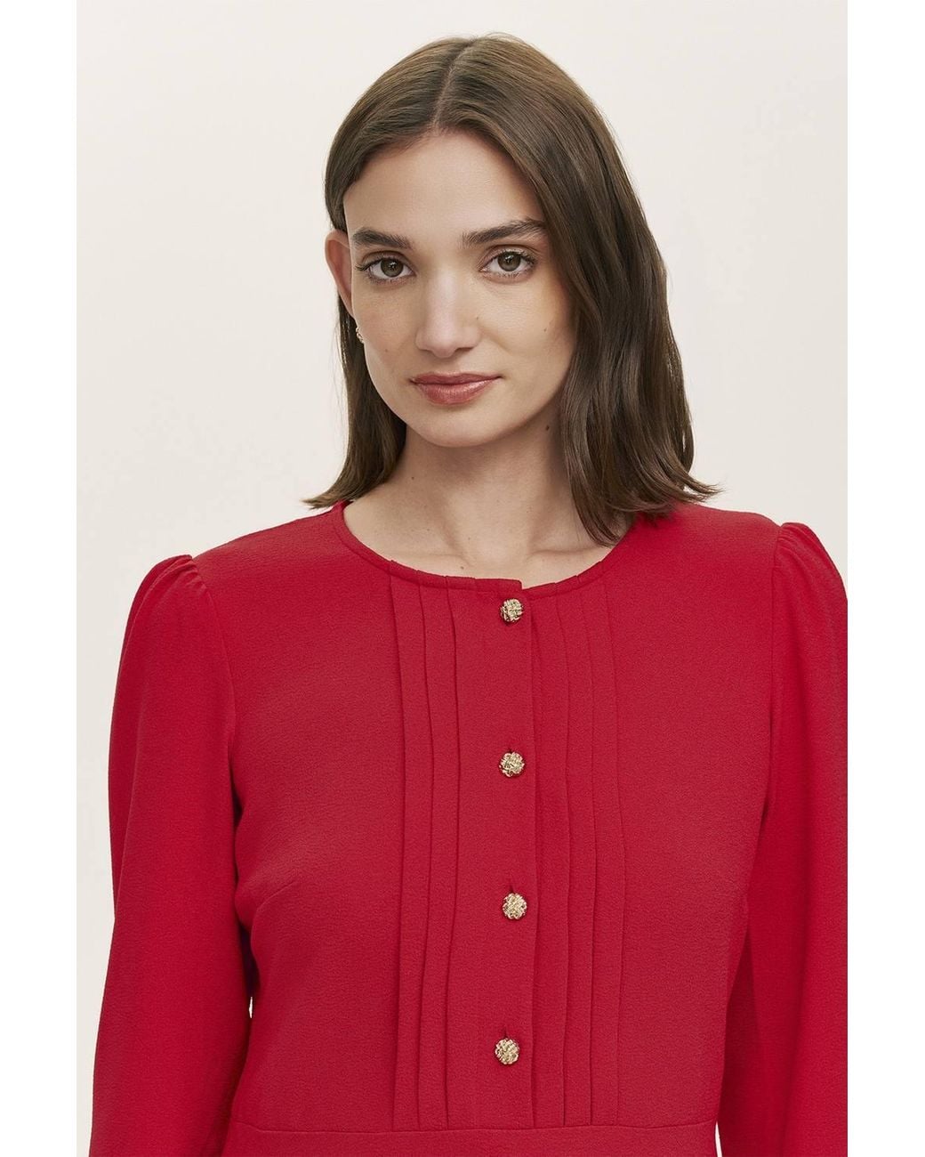 Finery London Red Shauna Crepe Long Sleeve Short Dress