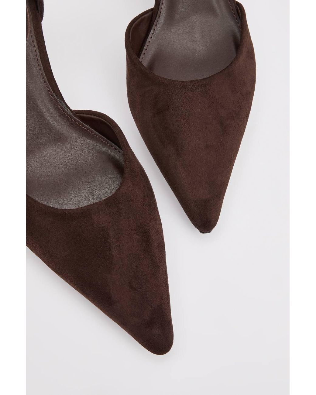 Wallis Brown Lydia Faux Suede Ankle Strap Medium Stiletto Heel Court Shoes