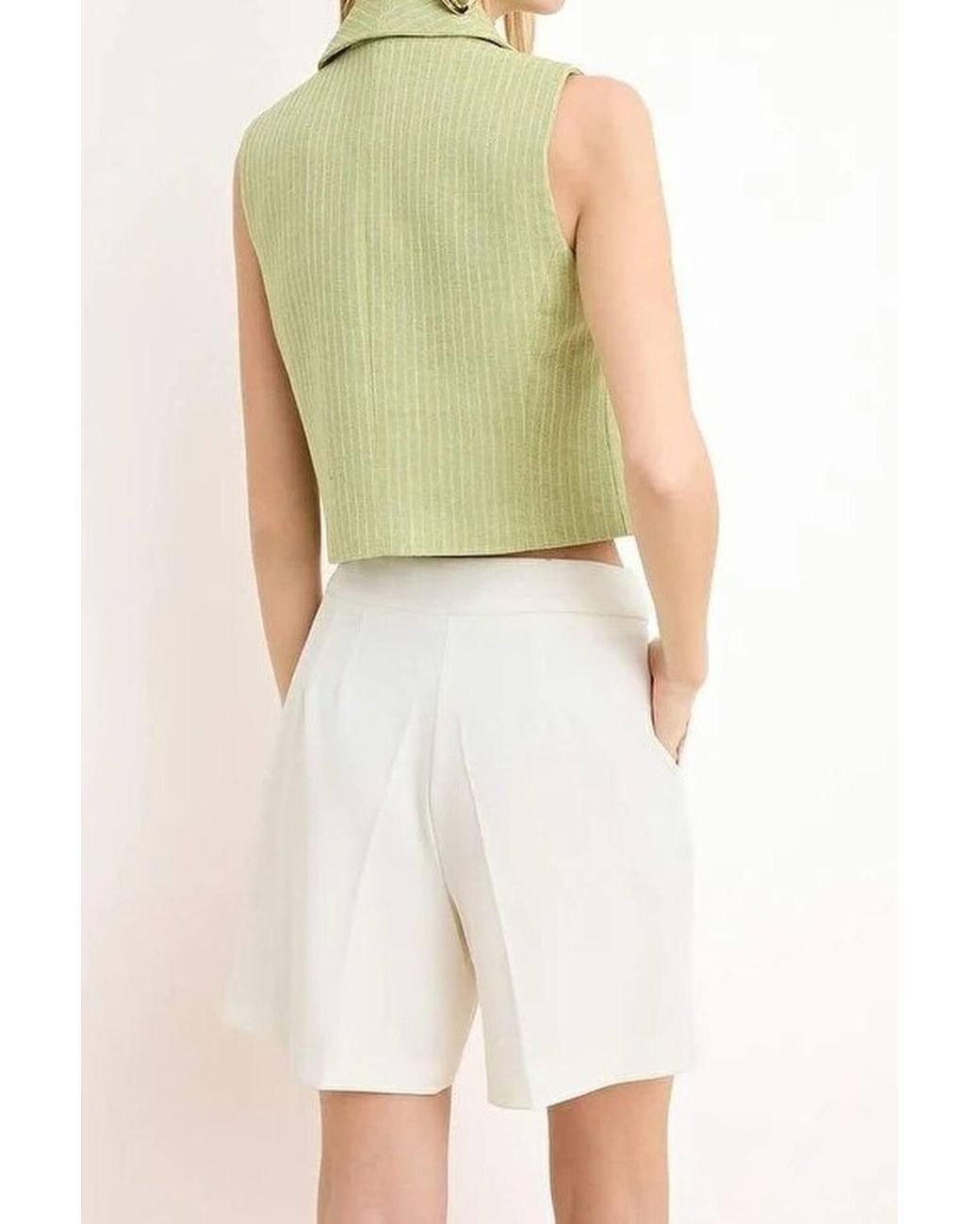 WOVCOR Green Lined Cotton Regular Vest W/ Button Detail Sleeveless