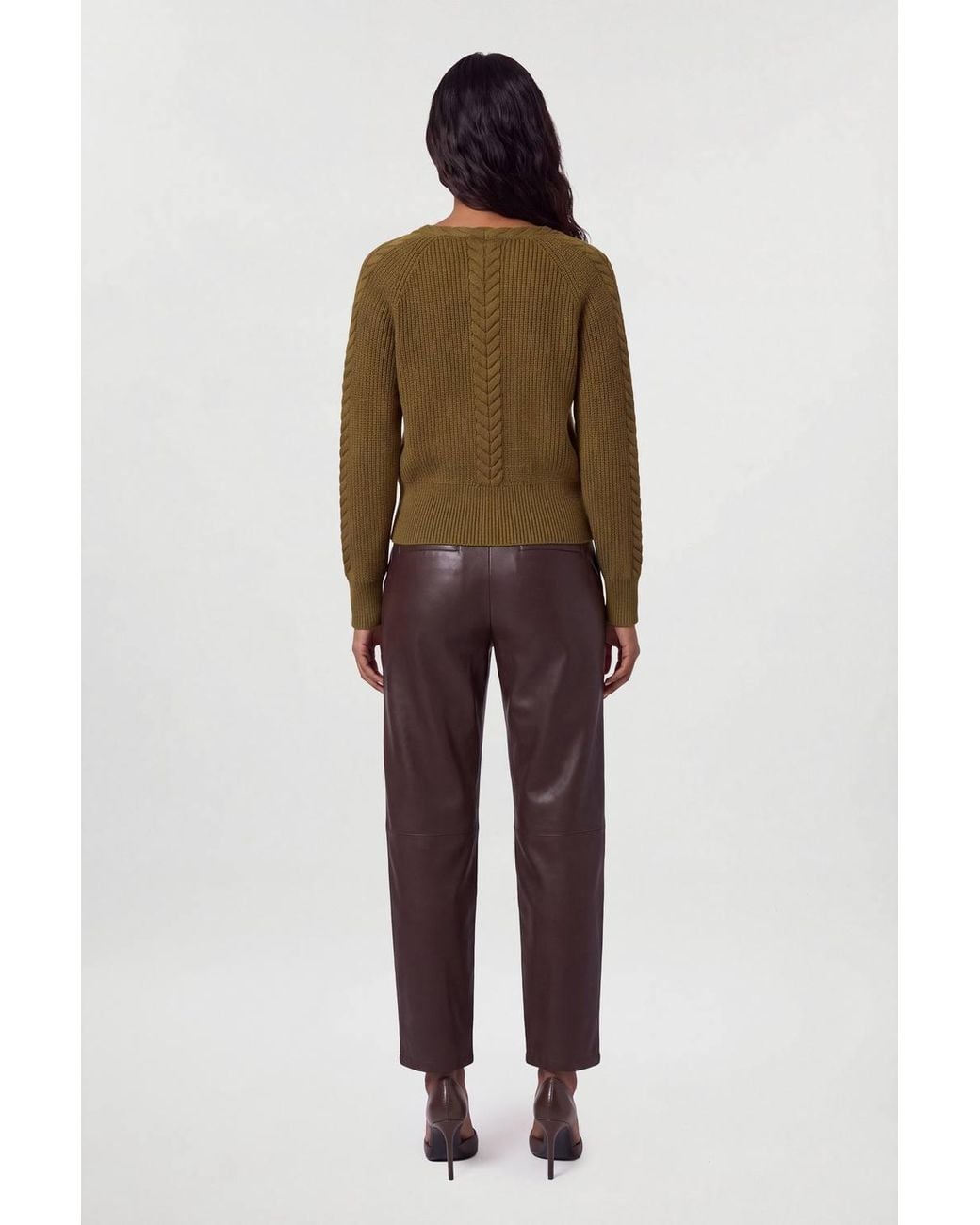 Karen Millen Brown Cable Stitch V Neck Collar Jumper