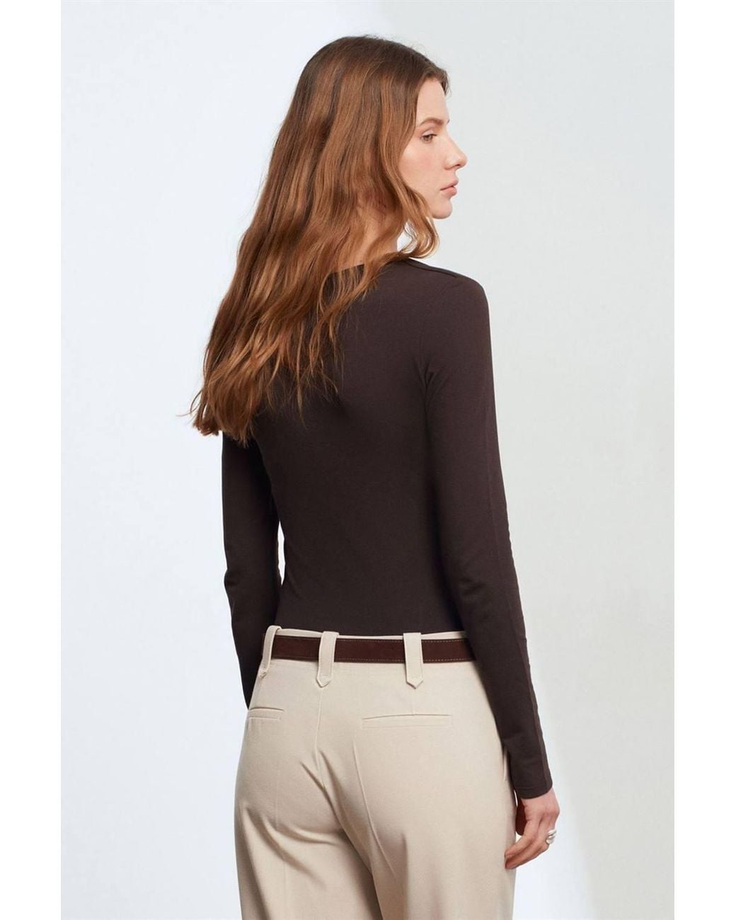 Dilvin Black Slim Fit V-Neck Jersey Blouse