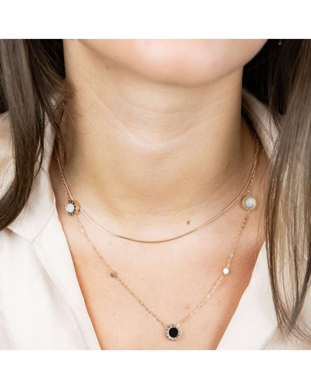 The Colourful Aura Natural Dual Layer Round Multi-String Roman Charm Necklace