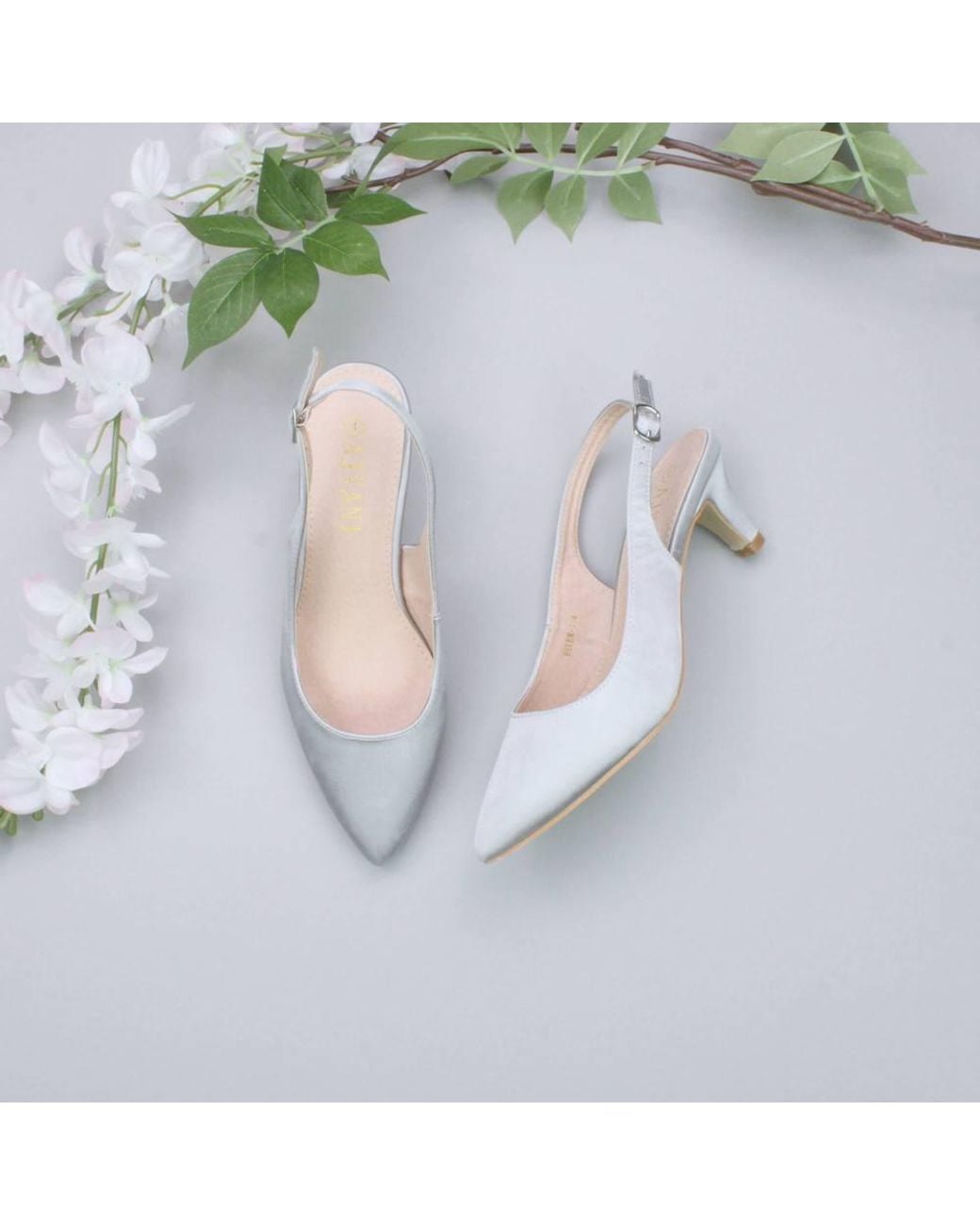 AJVANI Blue Mid Heel Pointed Toe Slingback 50S Court Shoes