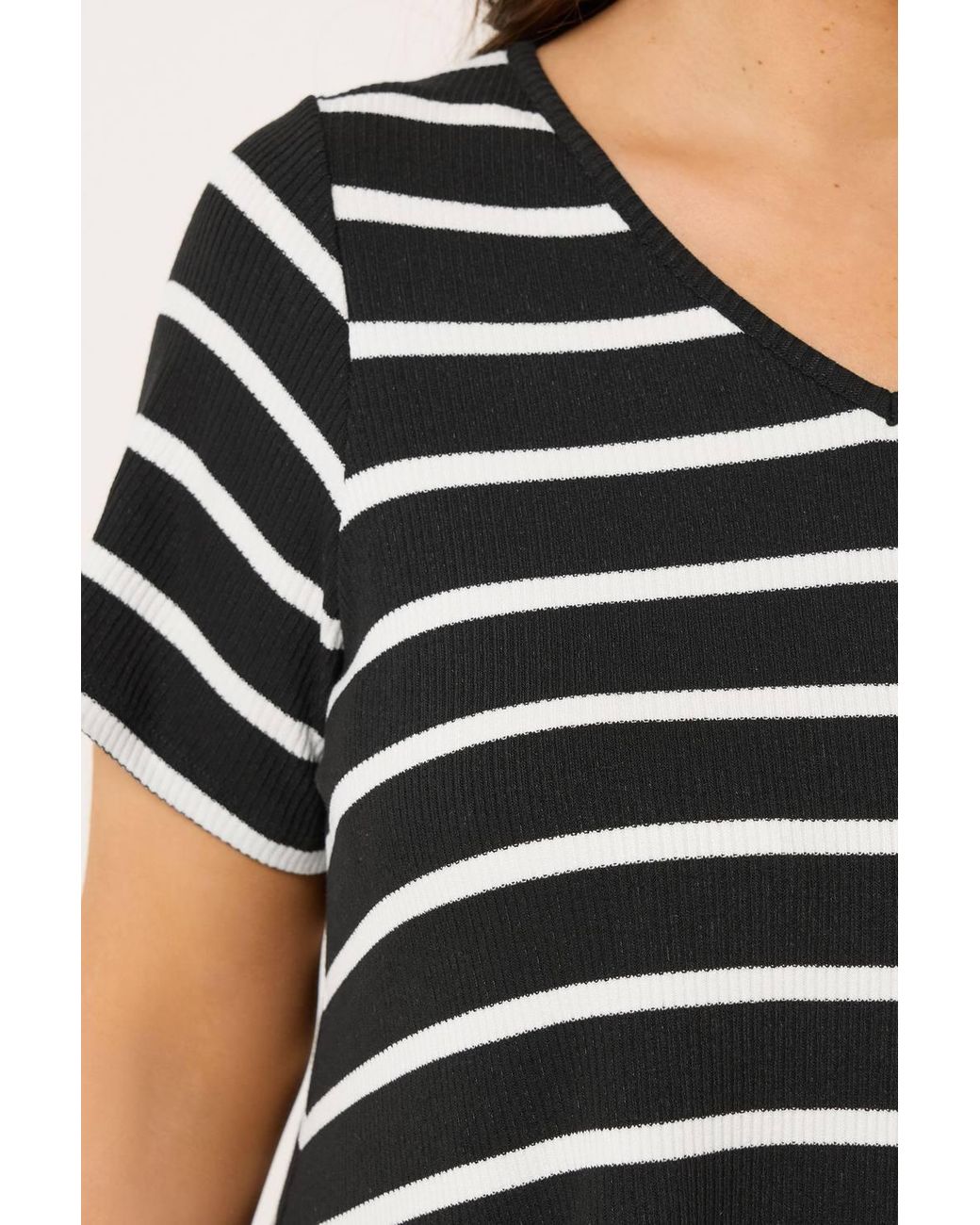 Yours Black V-Neckline Stripe T-Shirt