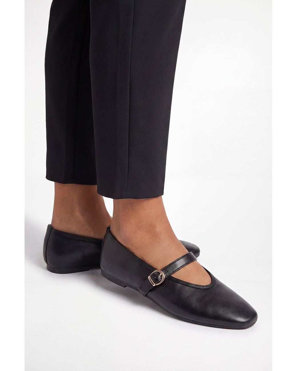 Wallis Black Darcy Faux Leather Mary Jane Ballet Flats